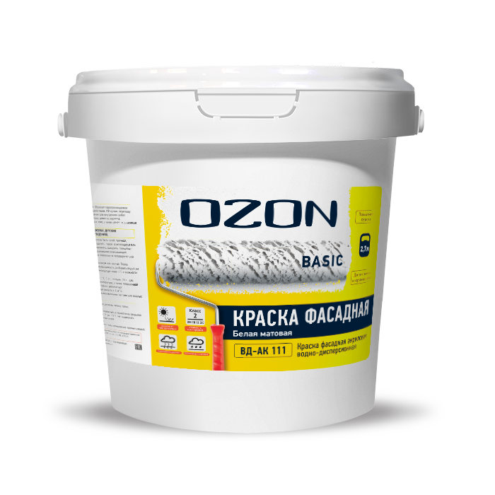 Краска фасадная акриловая укрывистая OZON Basic ВД-АК-111(-10)-3,9 белая  для работ при -10°С
